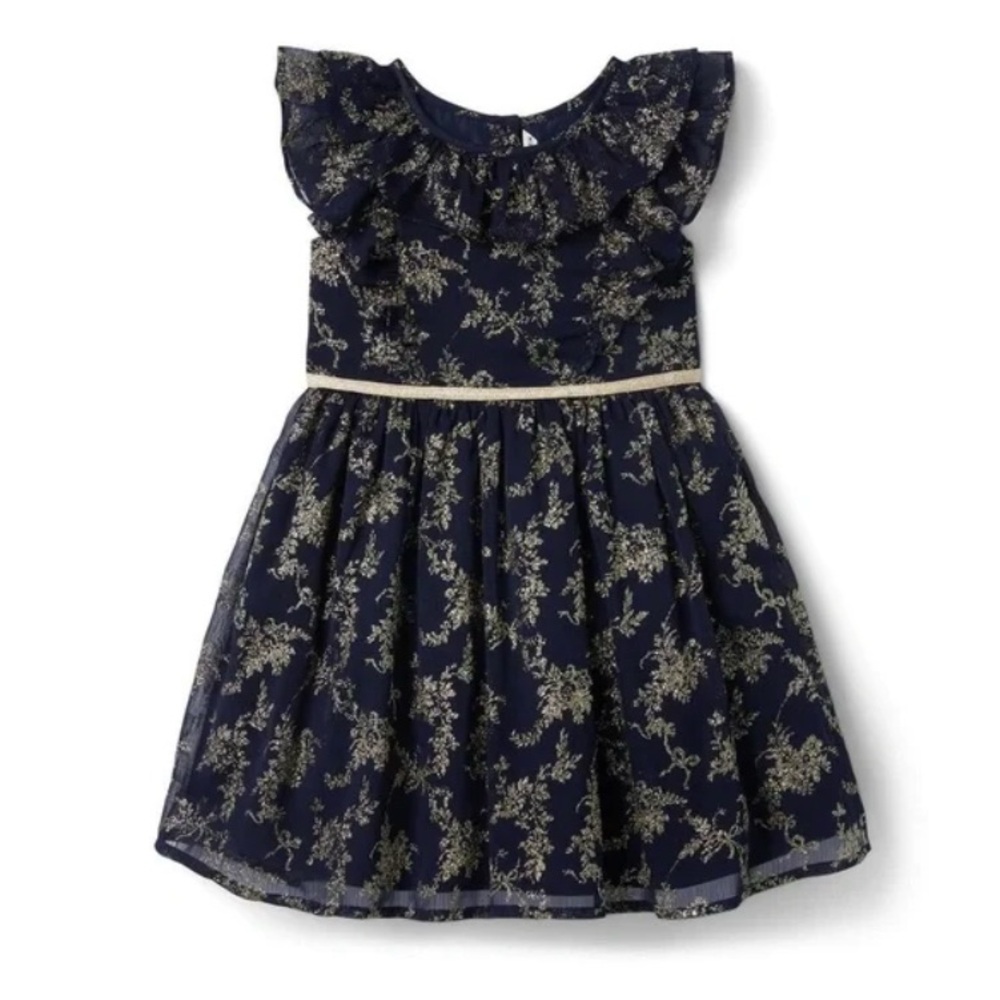 New Janie and Jack Sparkle Holiday Dress 2T & Matching Headband Navy Gold